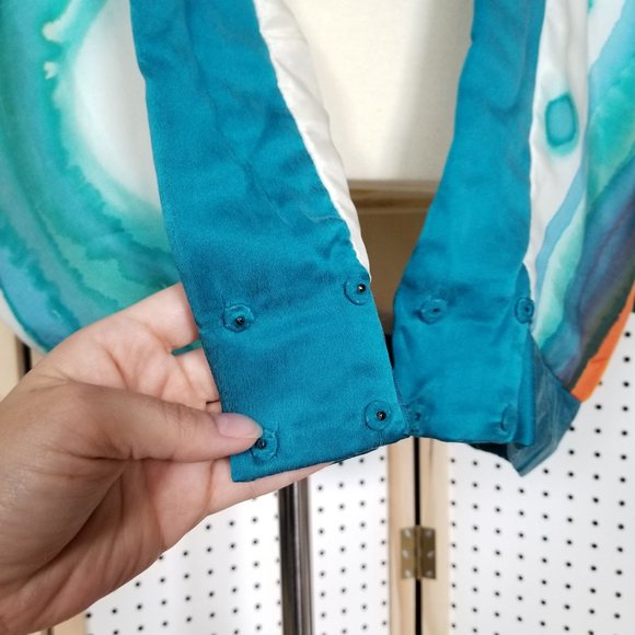 -Vintage 80s Hand Painted Silk Jacket Abstract - Picture 8 of 10